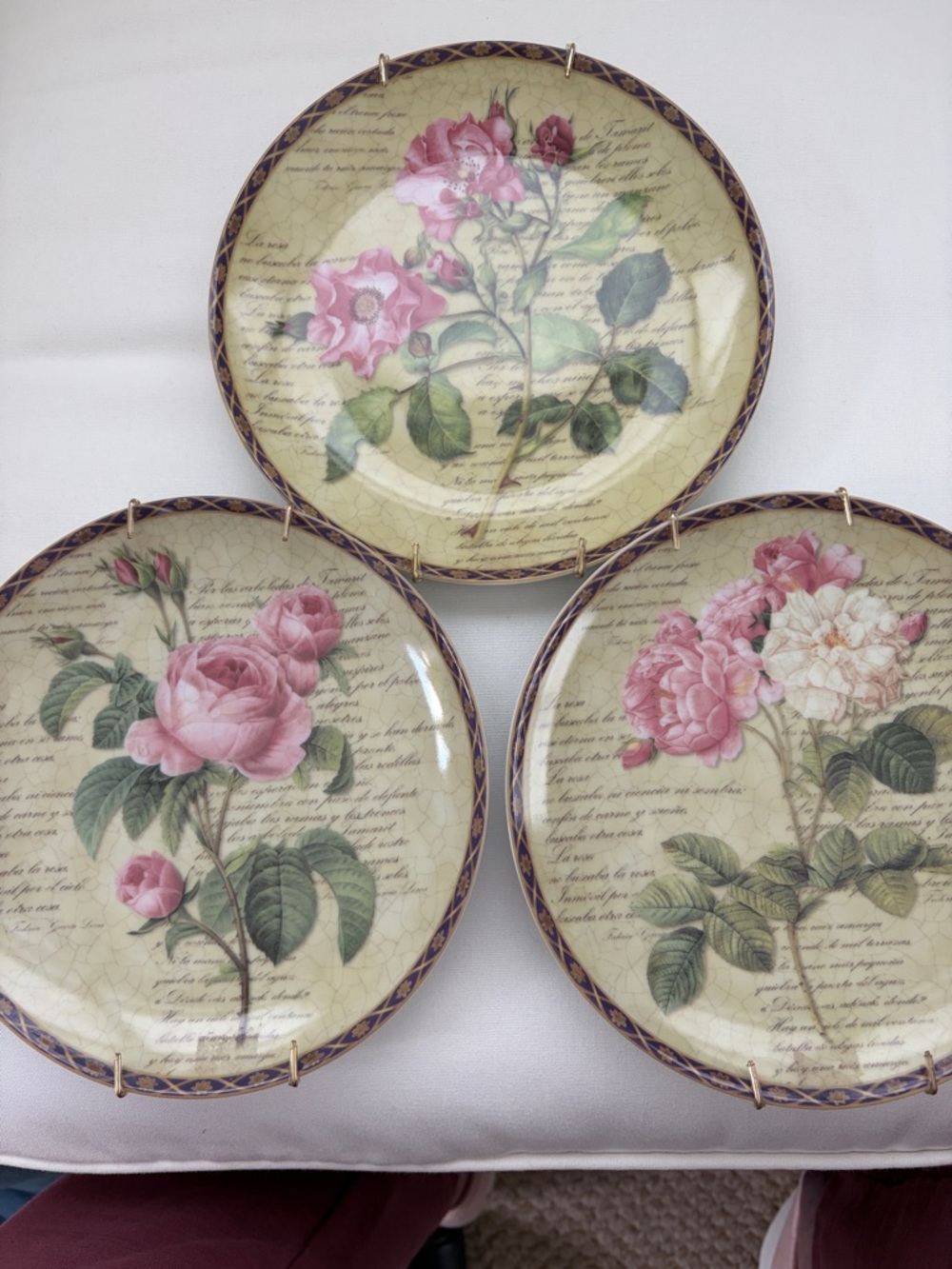 Decorative Pink Rose Ceramic Wall Plates - Set of 3